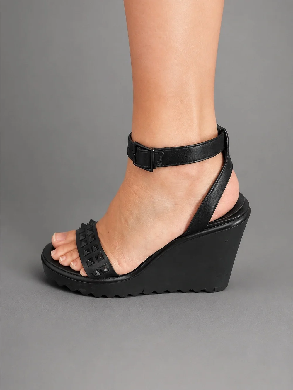 Sugar Black Studded Ankle-Strap Platform Sandals